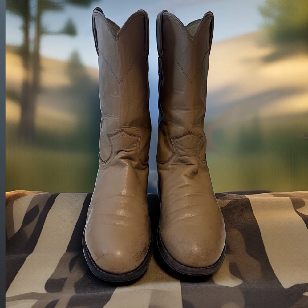 VTG WOMEN’S JUSTIN L3710 WESTERN LEATHER ROPER COWBOY BEIGE BOOTS SIZE 6.5 C